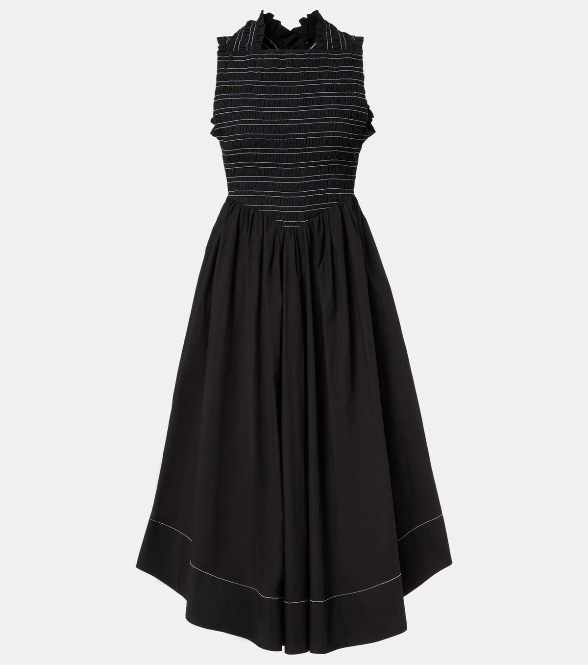 Ganni Smocked cotton-blend midi dress GANNI