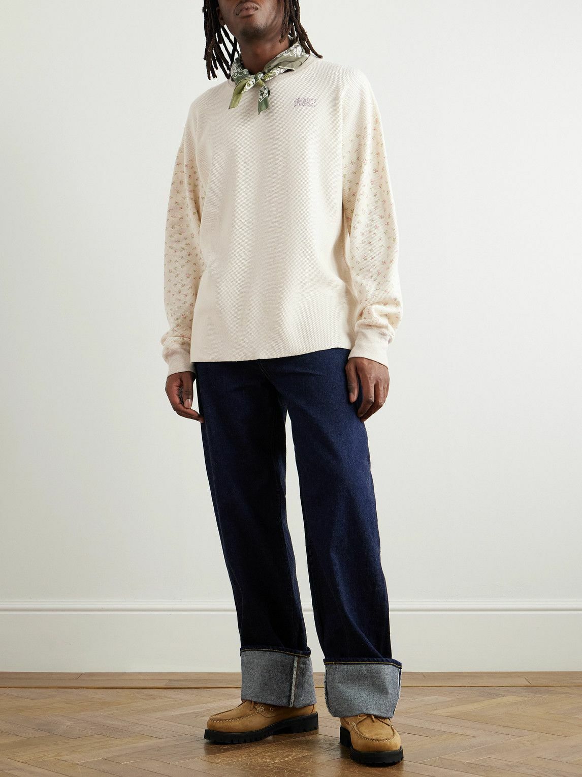 KAPITAL - Logo-Embroidered Printed Waffle-Knit Cotton-Jersey T