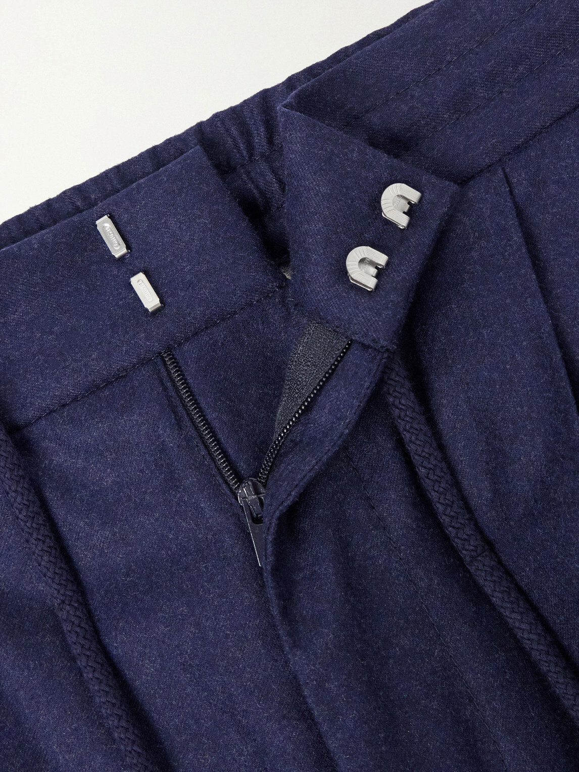 Brunello Cucinelli - Tapered Pleated Virgin Wool-Flannel Drawstring Trousers - Blue