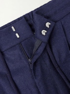 Brunello Cucinelli - Tapered Pleated Virgin Wool-Flannel Drawstring Trousers - Blue