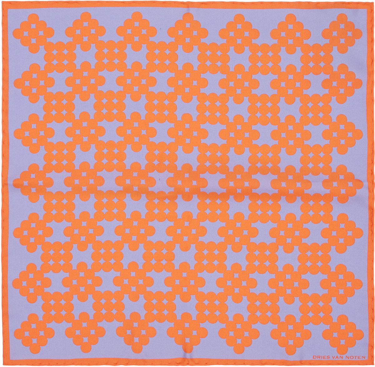 Dries Van Noten Orange & Blue Silk Pocket Square