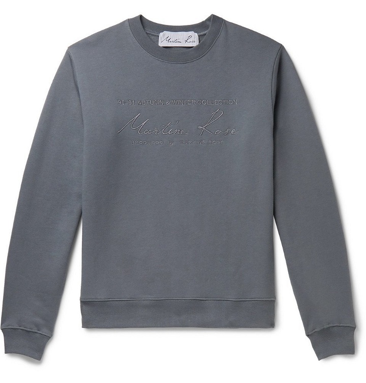 Photo: Martine Rose - Logo-Embroidered Fleece-Back Cotton-Jersey Sweatshirt - Gray