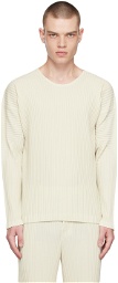 Homme Plissé Issey Miyake White Color Pleats Long Sleeve T-Shirt