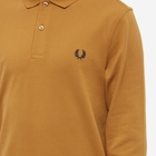 Fred Perry Men's Long Sleeve Plain Polo Shirt in Dark Caramel