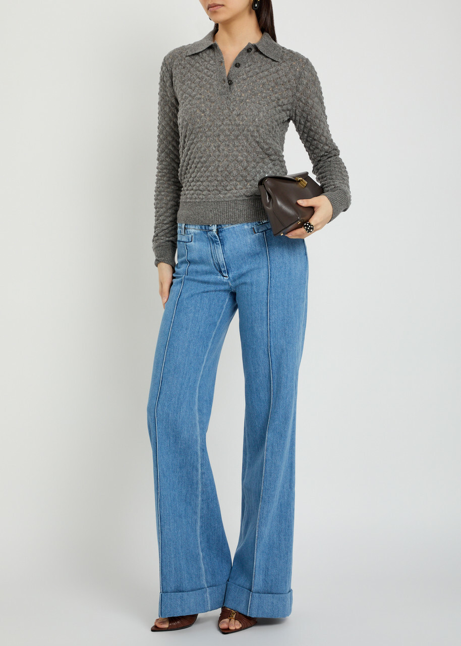 Missoni Textured-knit Cashmere Polo top Grey
