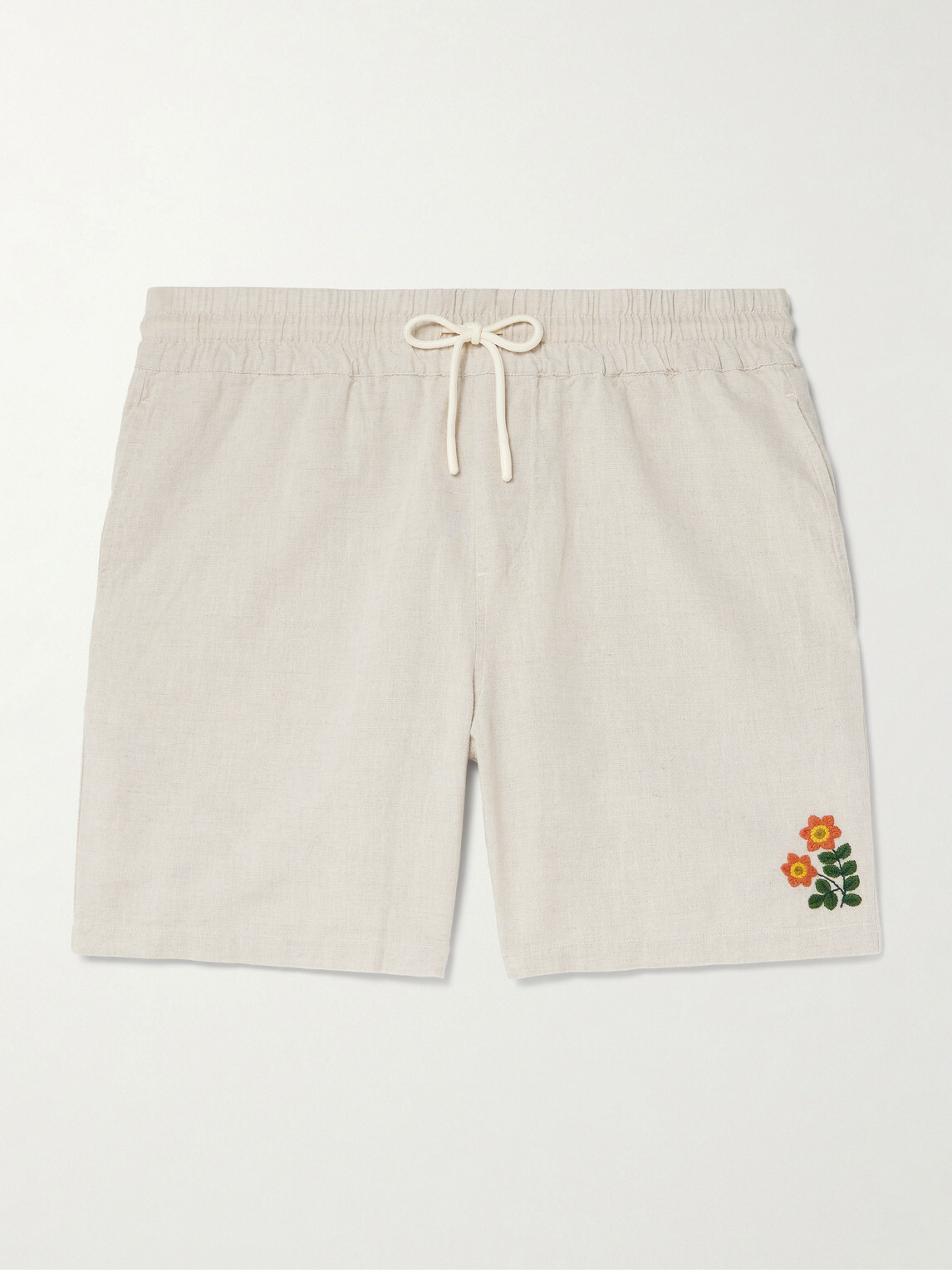 Portuguese Flannel - Spring Straight-Leg Embroidered Linen and Cotton-Blend Shorts - Neutrals