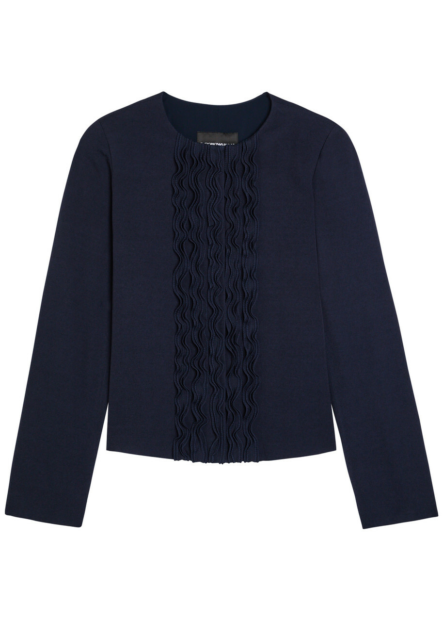 Emporio Armani Ruffled Crepe Jacket Navy
