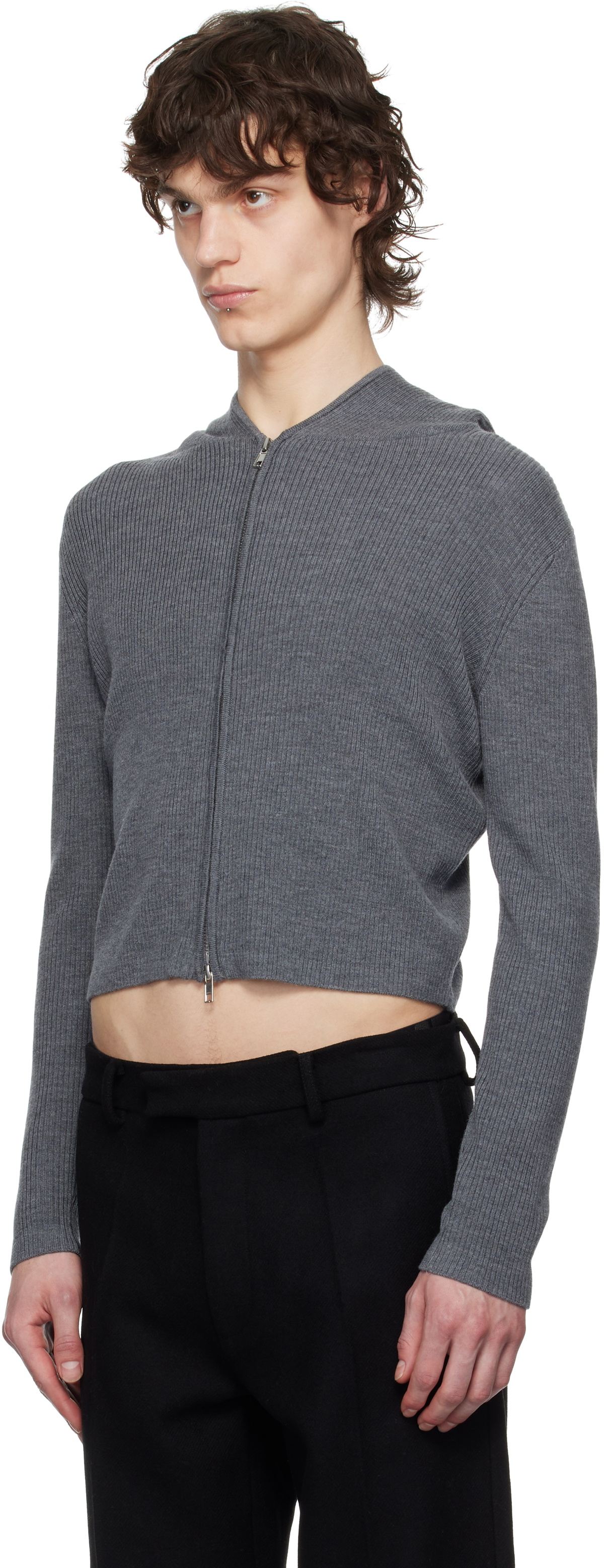 AARON ESH Gray Knitted Scarf & Hoodie Set