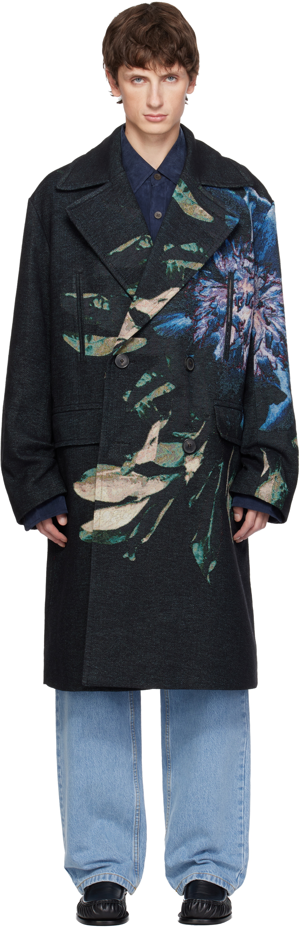 Dries Van Noten Reversible Embroidered Bomber Jacket Blue Dries