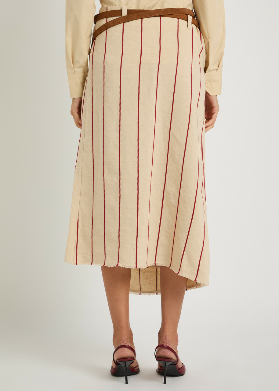 Bettter Pareo Striped Linen Midi Wrap Skirt Cream