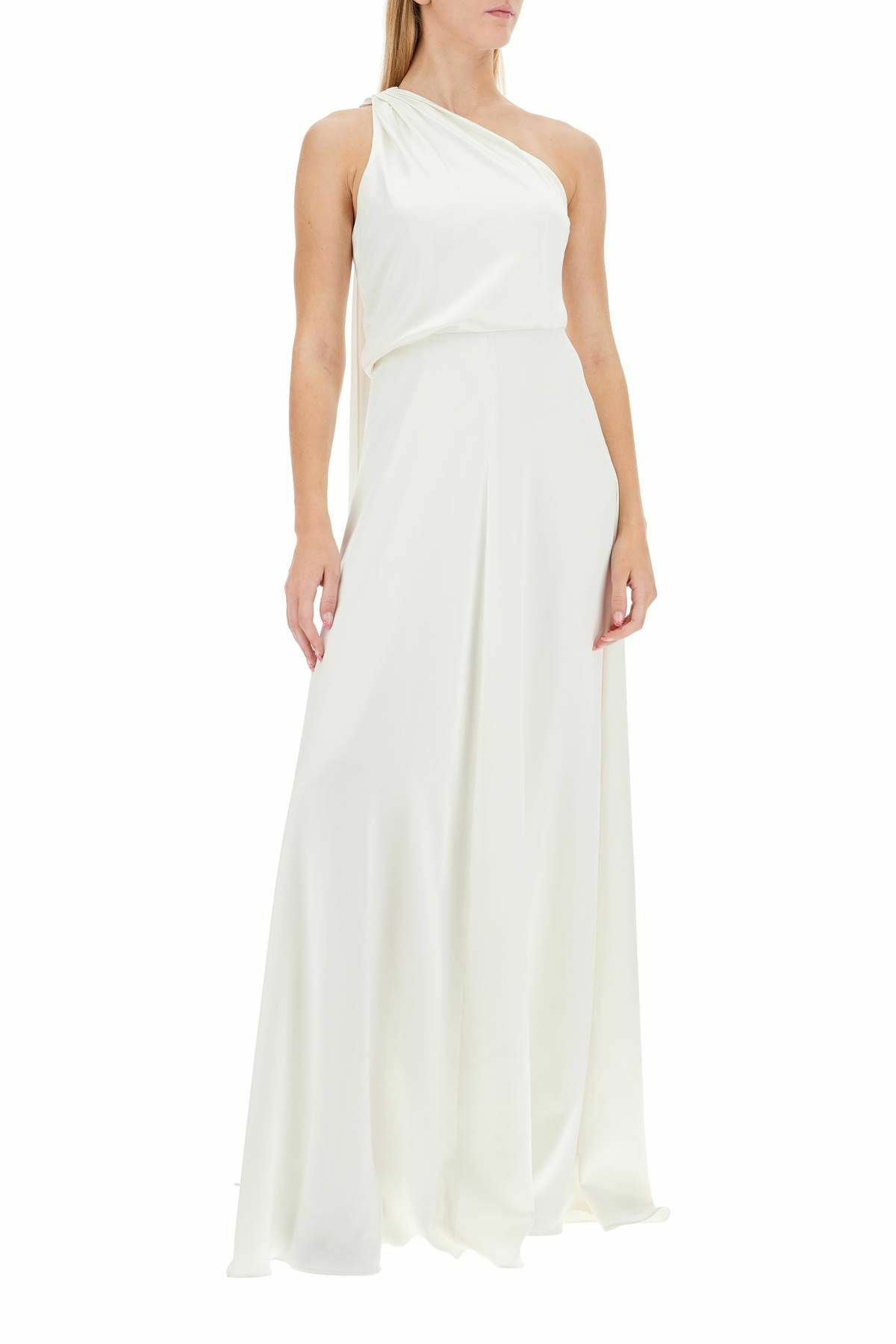 MAX MARA maxi one-shoulder silk satin dress White Max Mara