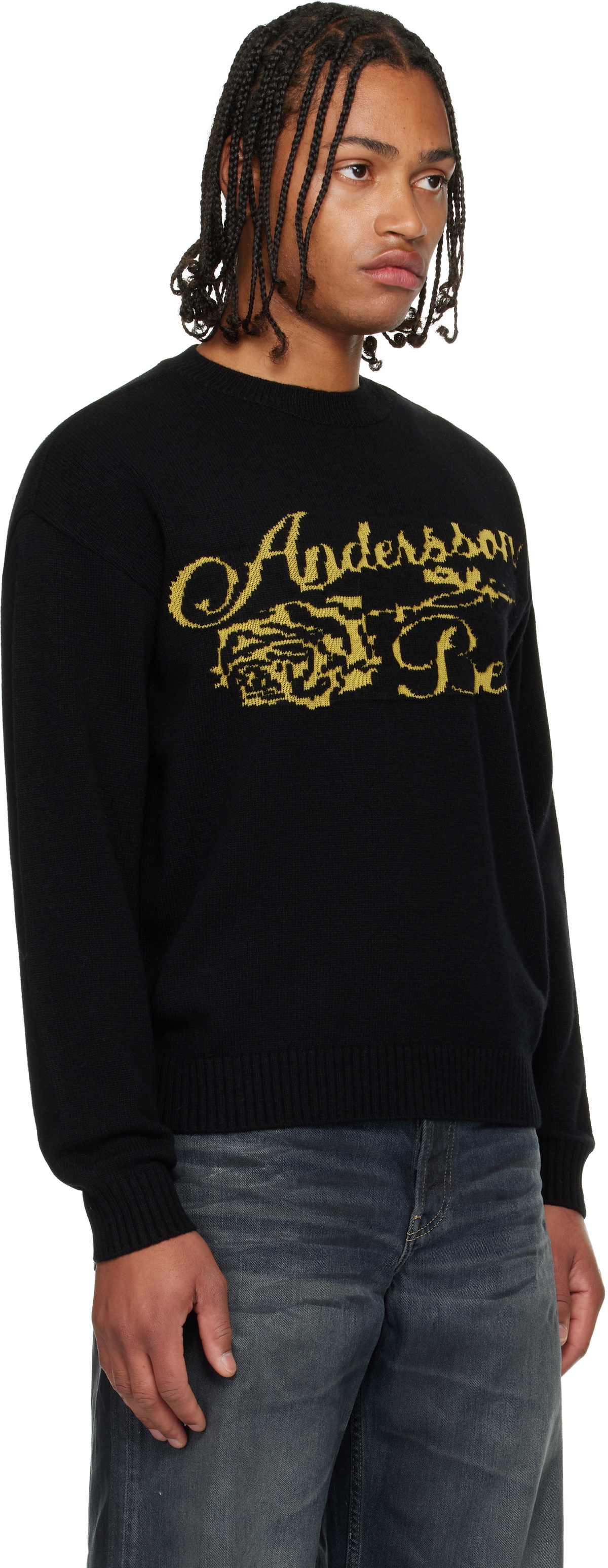 Andersson Bell Black Cashmere Rose Crew-Neck Sweater