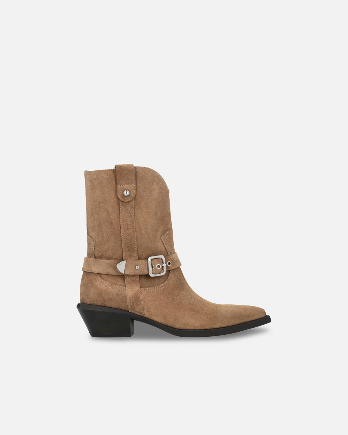 Pinko Texan Style Suede Ankle Boots With Heel Brown