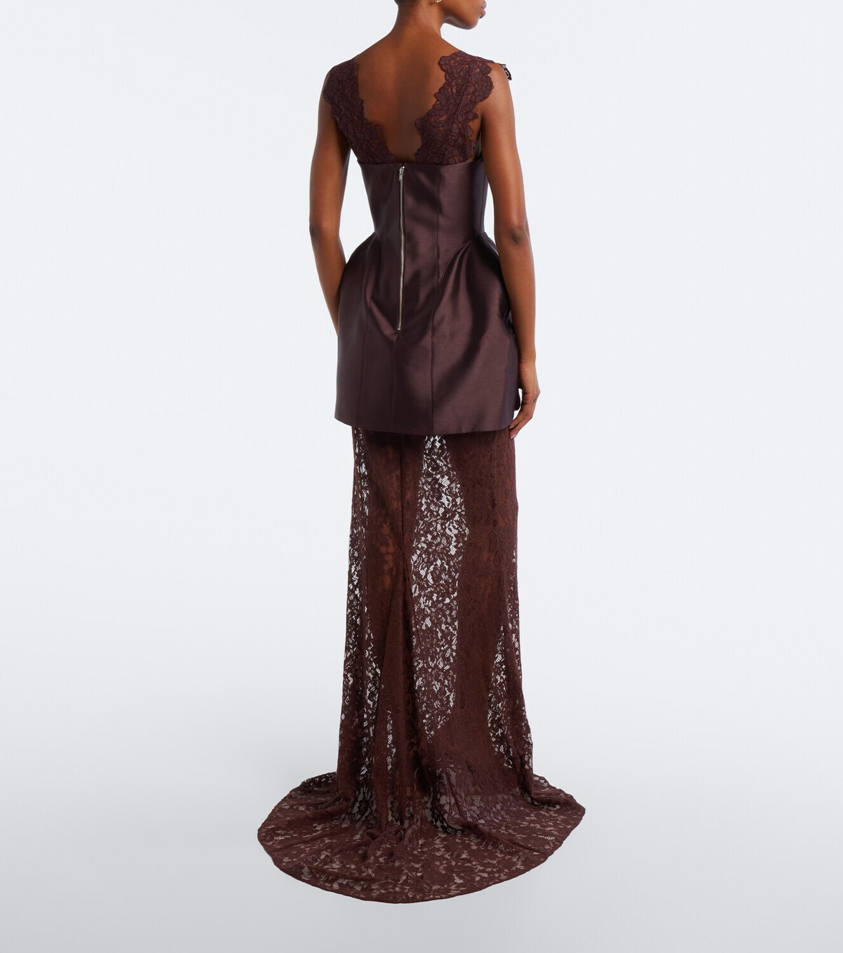 De La Vali Hecate lace and twill bustier gown