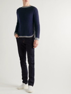 Giorgio Armani - Two-Tone Ribbed Cashmere and Cotton-Blend Sweater - Blue