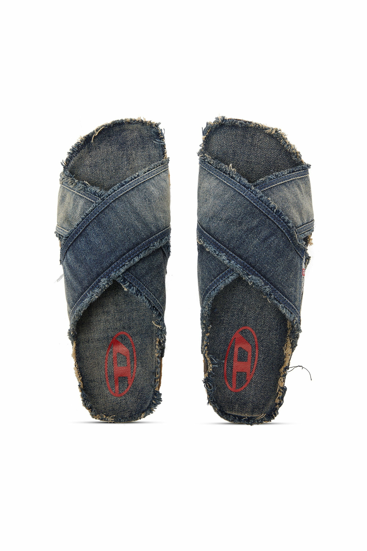 Diesel D-Woodstock-Crossover slides in frayed denim - Sandals Mens in Blue