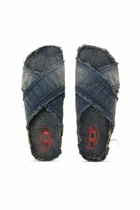 Diesel D-Woodstock-Crossover slides in frayed denim - Sandals Mens in Blue
