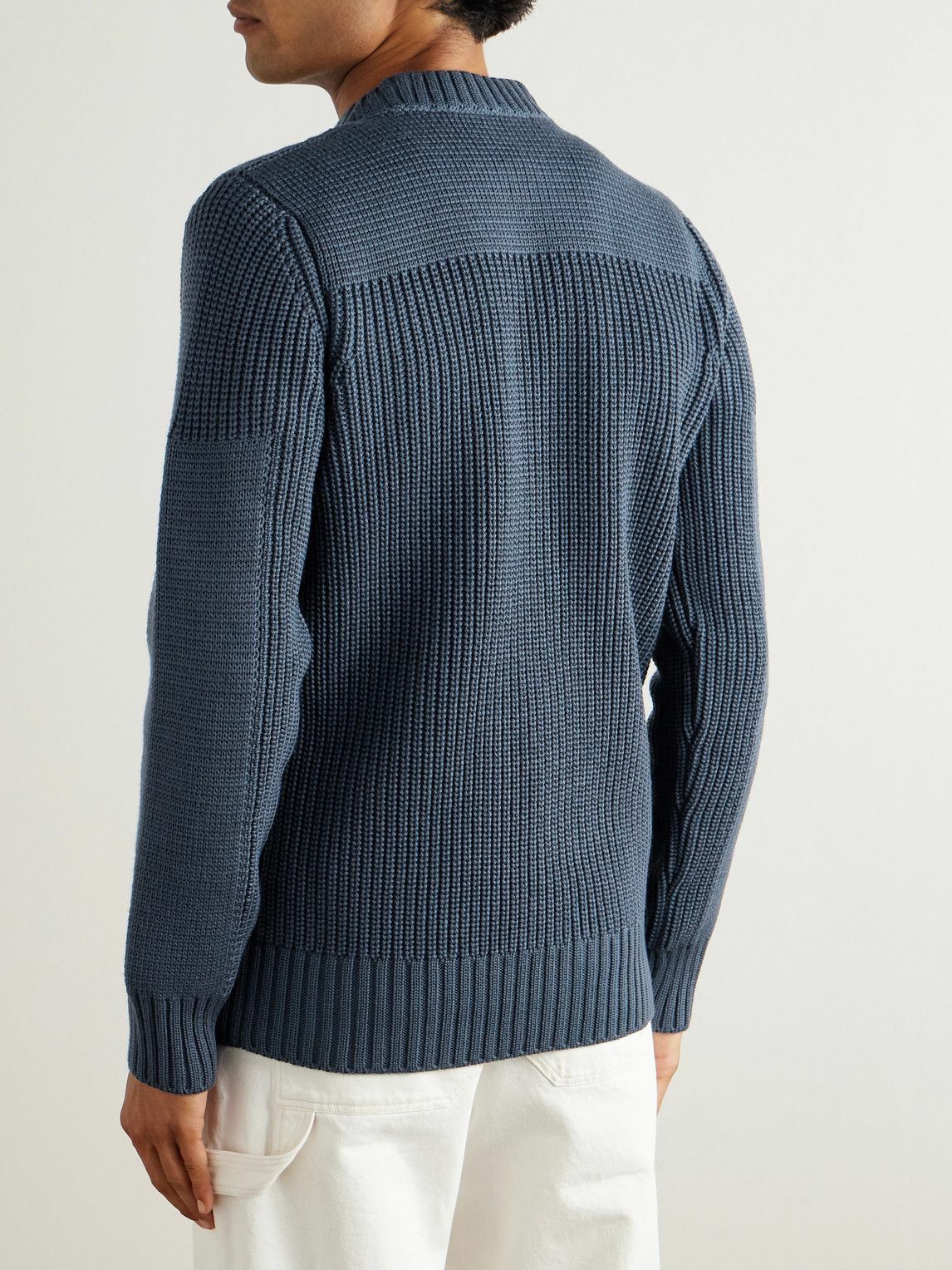 S.N.S. Herning - Robust Slim-Fit Ribbed Merino Wool Sweater - Blue
