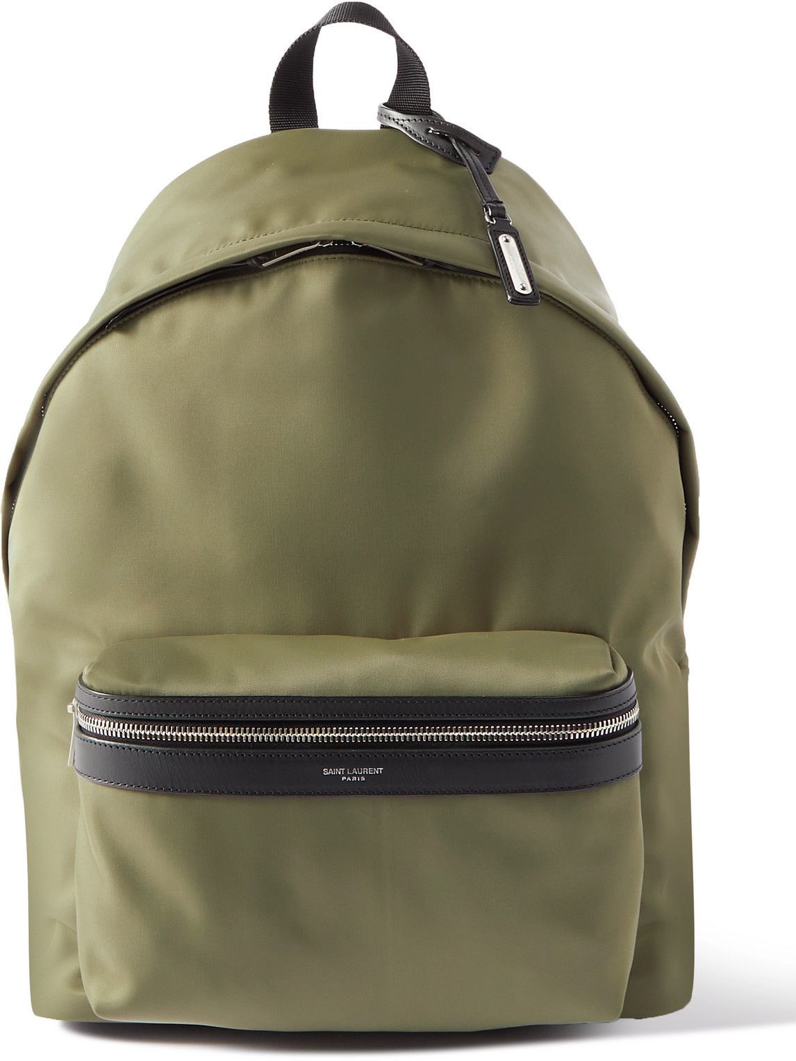 City Leather Trimmed Backpack in Green - Saint Laurent