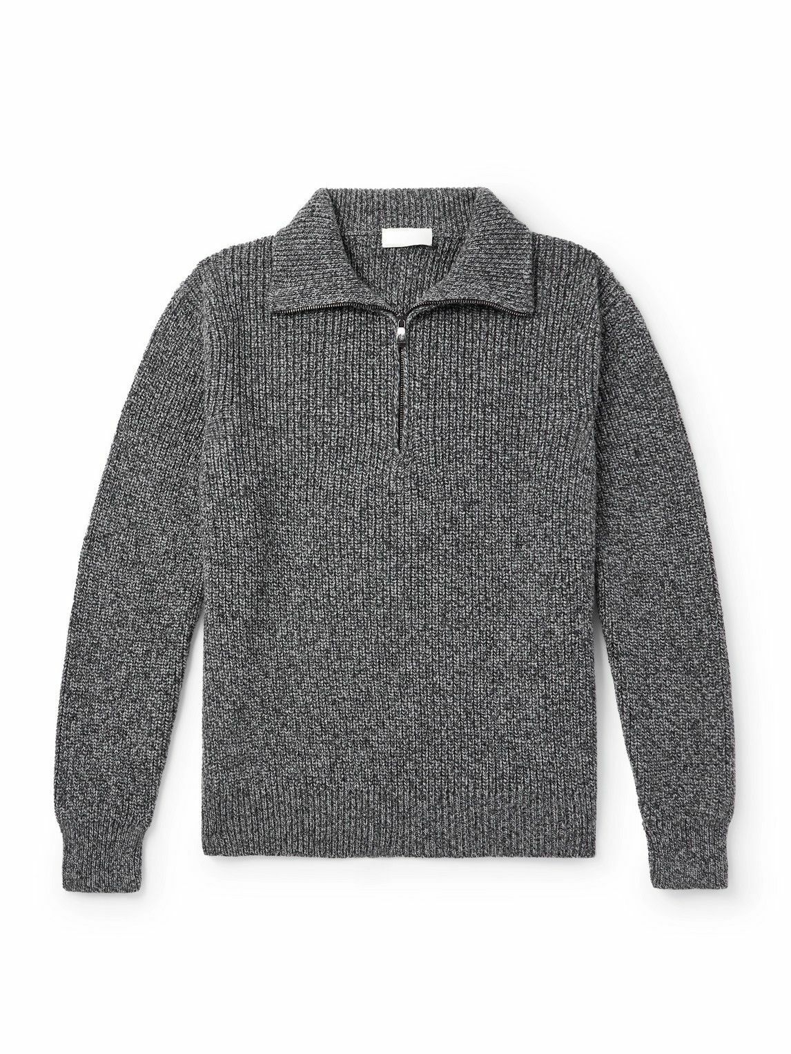 PIACENZA 1733 - Half-Zip Ribbed Wool Sweater - Gray Piacenza Cashmere