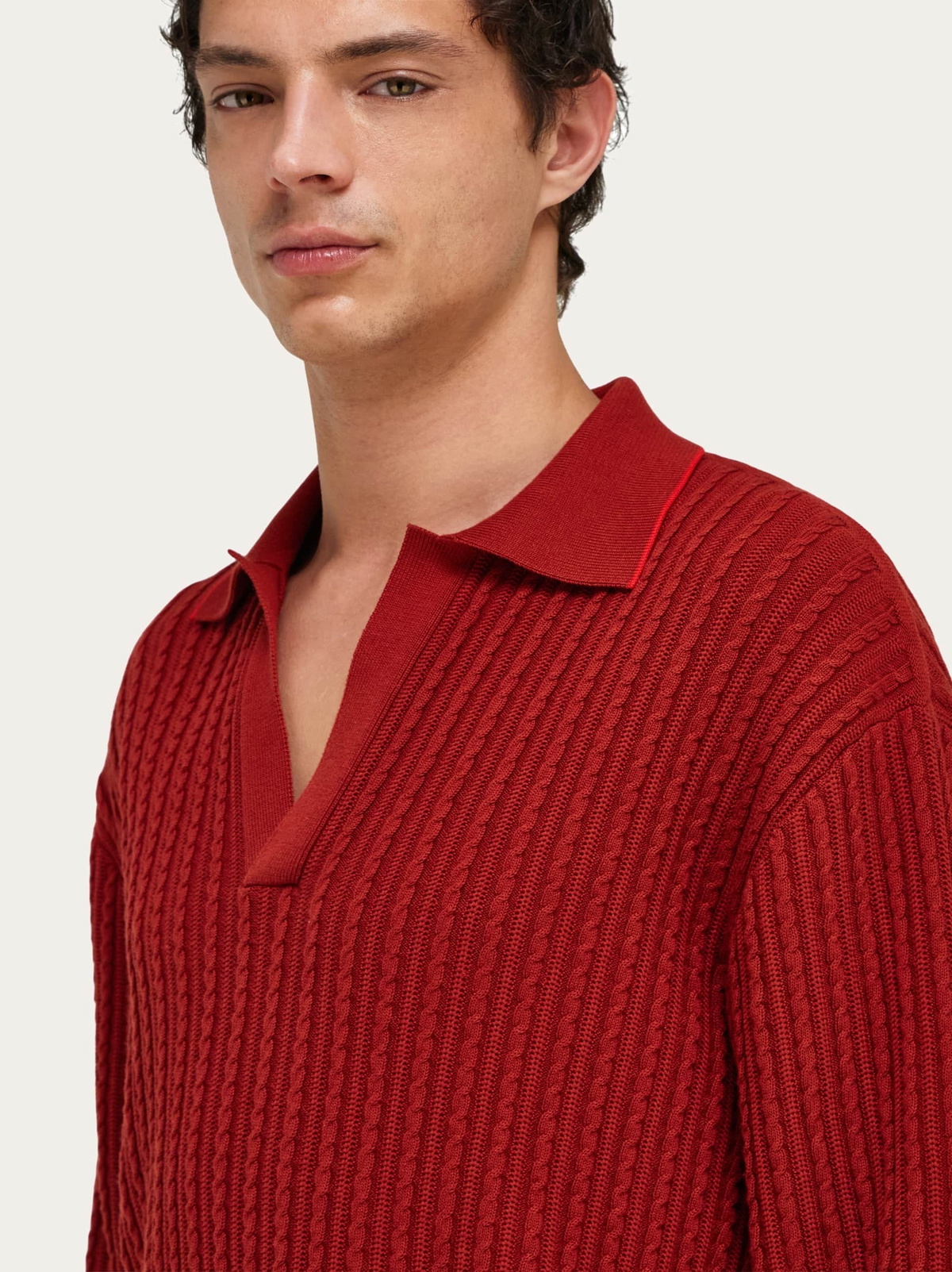 Ferragamo Mens Knitted polo top in Red
