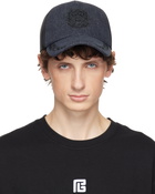 Balmain Gray Balmain Écusson Embroidered Denim Cap