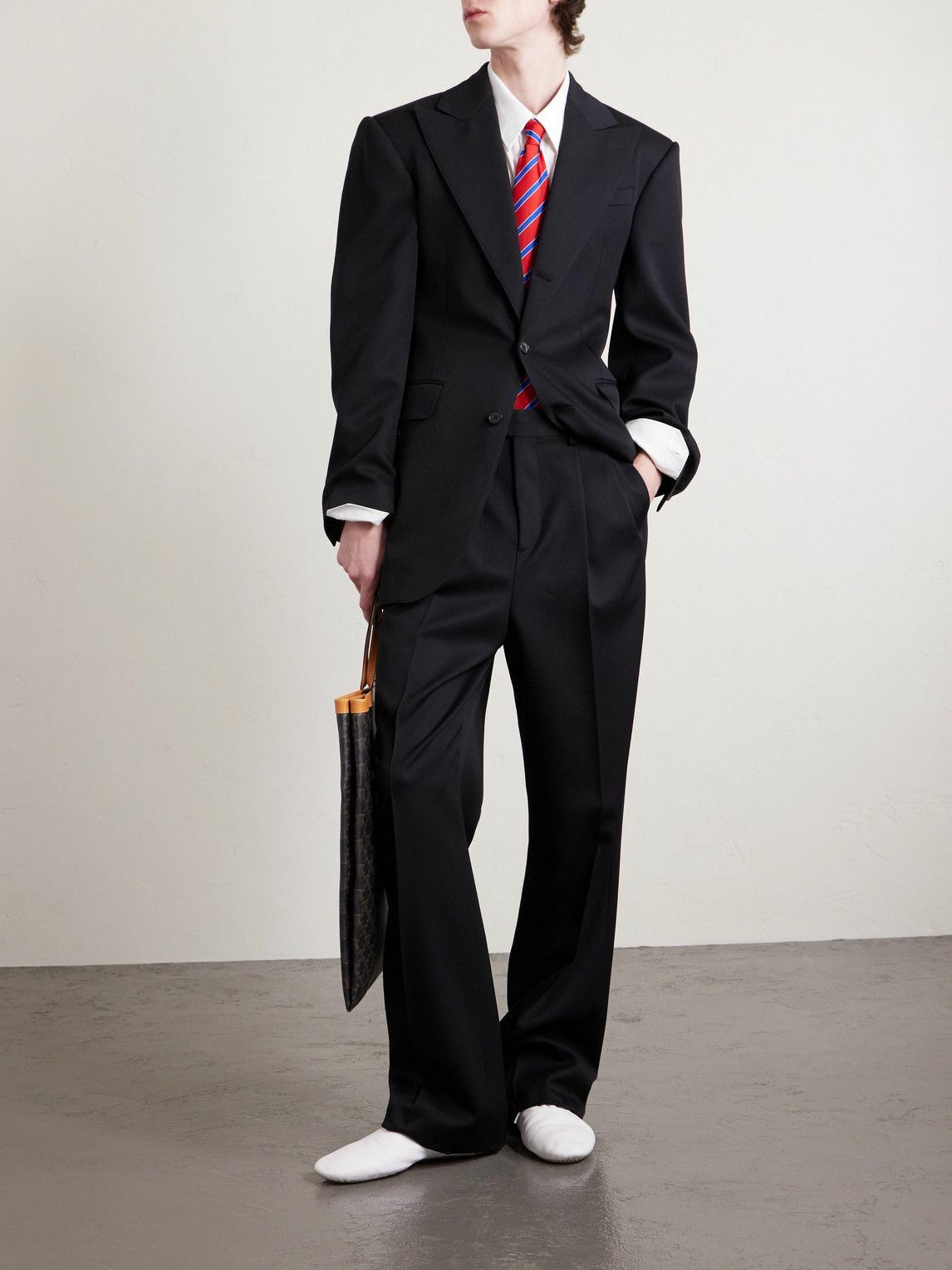 CELINE - Jazz Wide-Leg Pleated Wool-Twill Trousers - Black