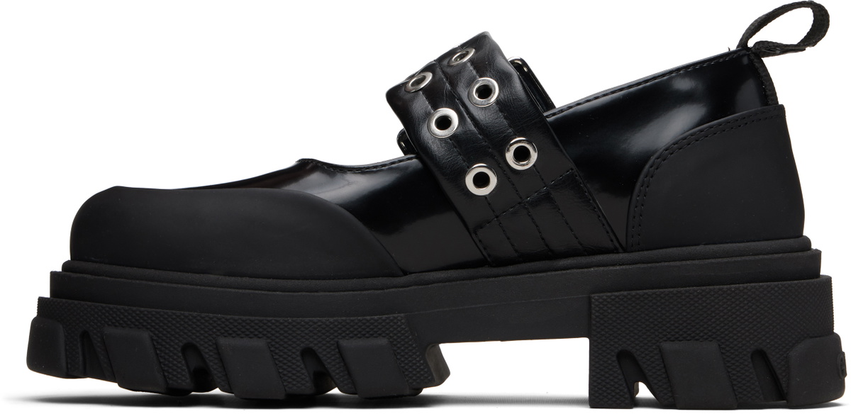 GANNI Black Cleated Ballerina Box Loafers