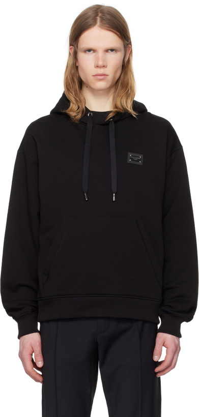 Photo: Dolce&Gabbana Black Jersey Branded Tag Hoodie