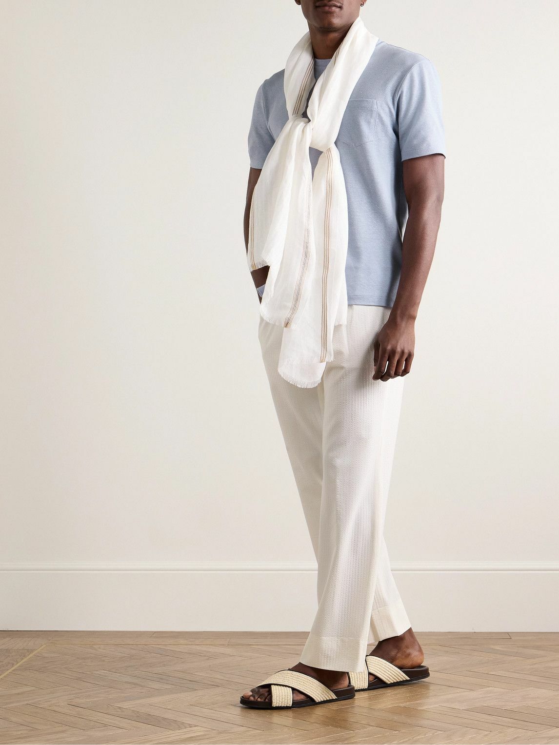 Ralph Lauren Purple label - Linen and Cotton-Blend Piqué T-Shirt - Blue