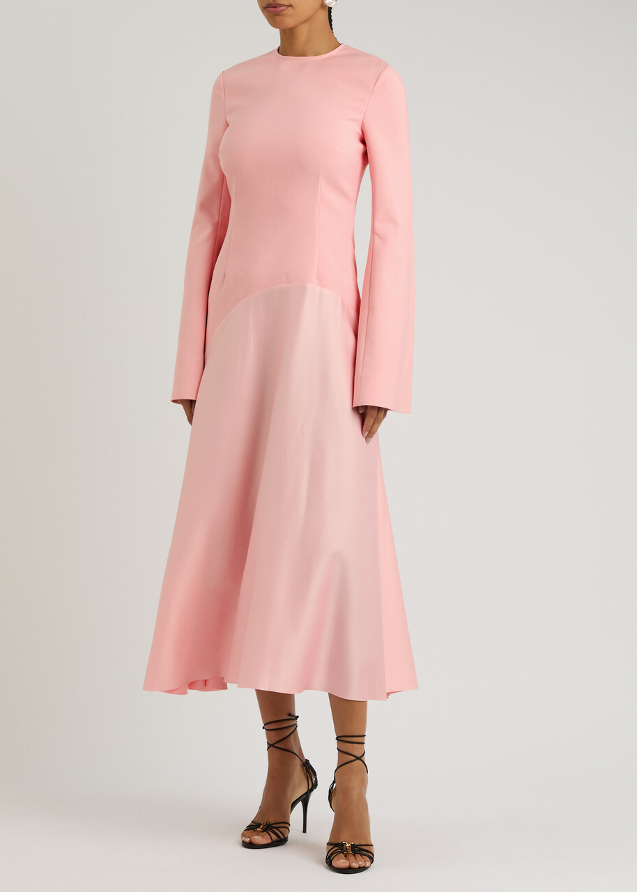 Solace London Gaia Satin and Crepe Midi Dress Light Pink