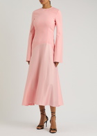 Solace London Gaia Satin and Crepe Midi Dress Light Pink