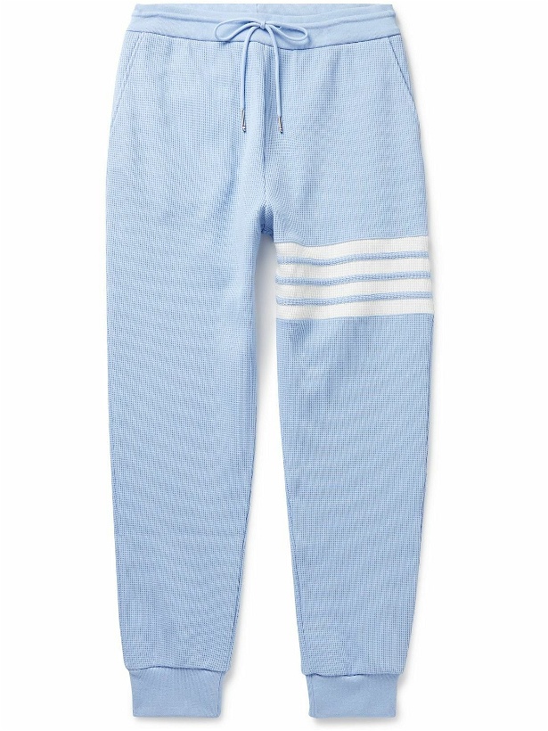 Photo: Thom Browne - Tapered Striped Waffle-Knit Cotton Sweatpants - Blue