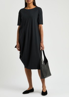 High Caress Draped Stretch-jersey Midi Dress Navy