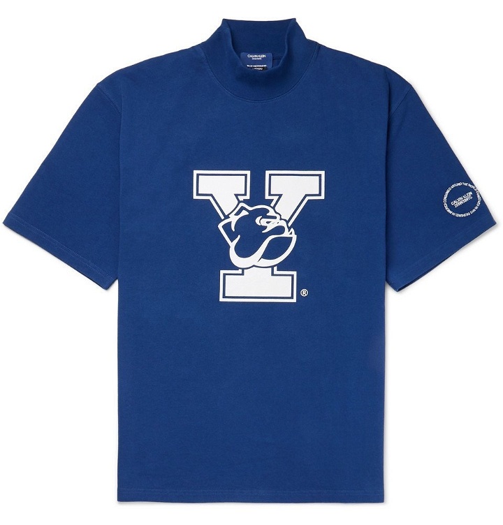 Photo: CALVIN KLEIN 205W39NYC - Oversized Printed Cotton-Jersey Mock-Neck T-Shirt - Men - Blue