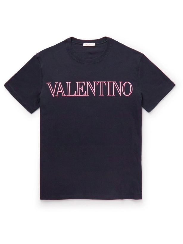 Photo: Valentino - Logo-Print Cotton-Jersey T-Shirt - Blue