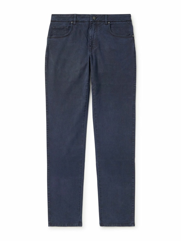 Photo: Purdey - Slim-Fit Straight-Leg Cotton-Blend Twill Trousers - Blue