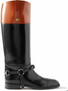 GUCCI - Zelda Two-Tone Glossed-Leather Riding Boots - Black