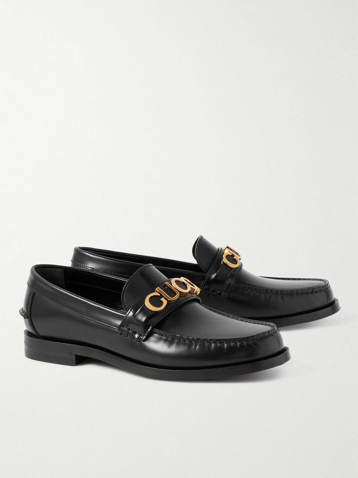 GUCCI - Logo-Embellished Leather Loafers - Black Gucci