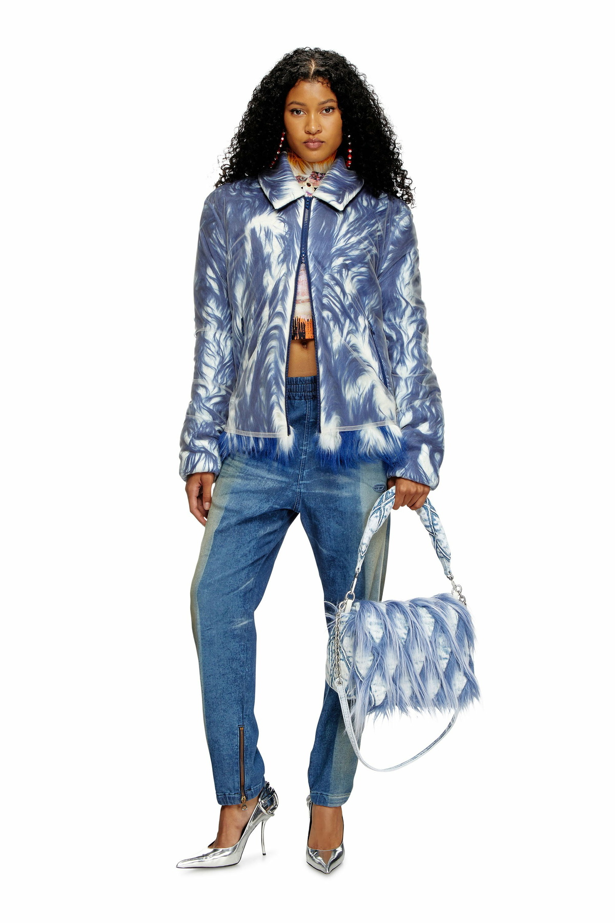Diesel Charm-D M-Shoulder bag in denim and faux fur - Shoulder 