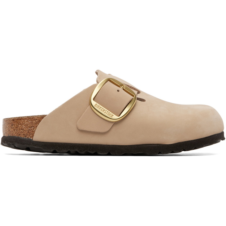 Photo: Birkenstock Beige Narrow Boston Big Buckle Nubuck Leather Loafers