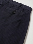 Noah - Straight-Leg Pleated Herringbone Cotton Trousers - Blue