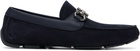Ferragamo Navy Gancini Ornament Driver Loafers