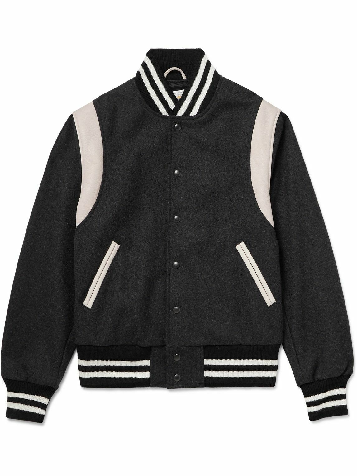 Golden Bear - The Hayes Leather-Panelled Wool-Blend Varsity Jacket - Black