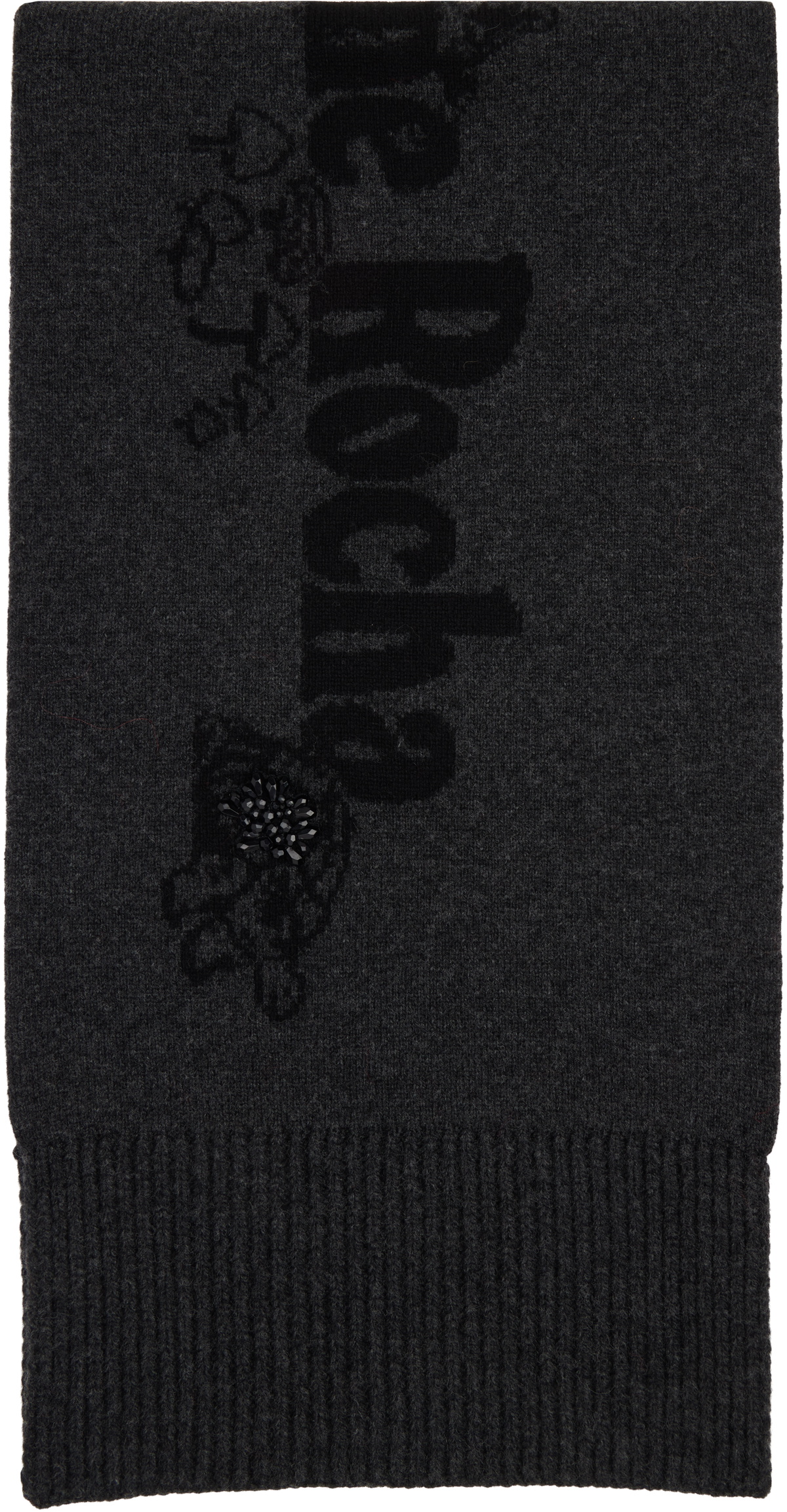 Simone Rocha Black & Gray Long Graphic Logo Knit Scarf