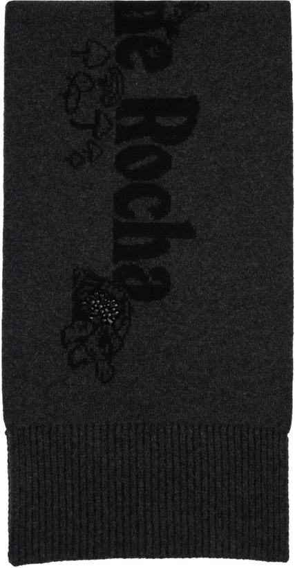 Photo: Simone Rocha Black & Gray Long Graphic Logo Knit Scarf