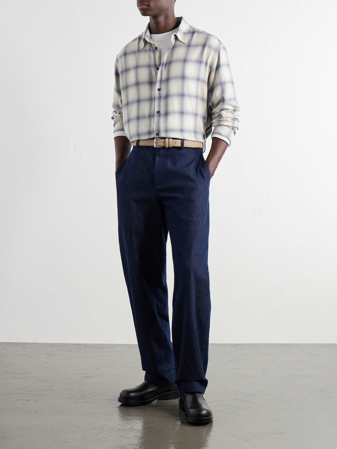 SAGE NATION - Strano Checked Twill Shirt - Blue