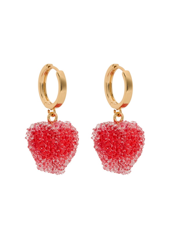Photo: Crystal Haze Jelly Heart 18kt Gold-plated Hoop Earrings - Red - One Size
