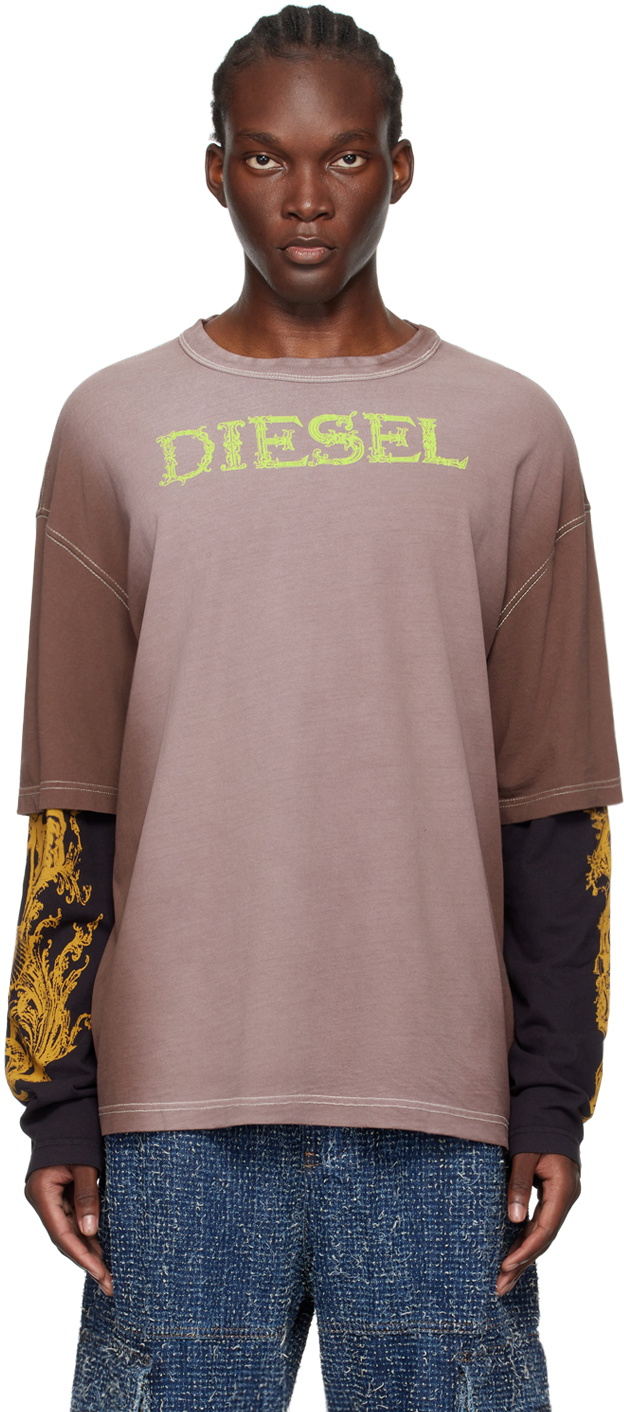 【関税込み】Diesel ブラウン T-Wesher-Q1 長袖Tシャツ Diesel Brown T-Wesher-Q1 Long Sleeve T-Shirt Diesel