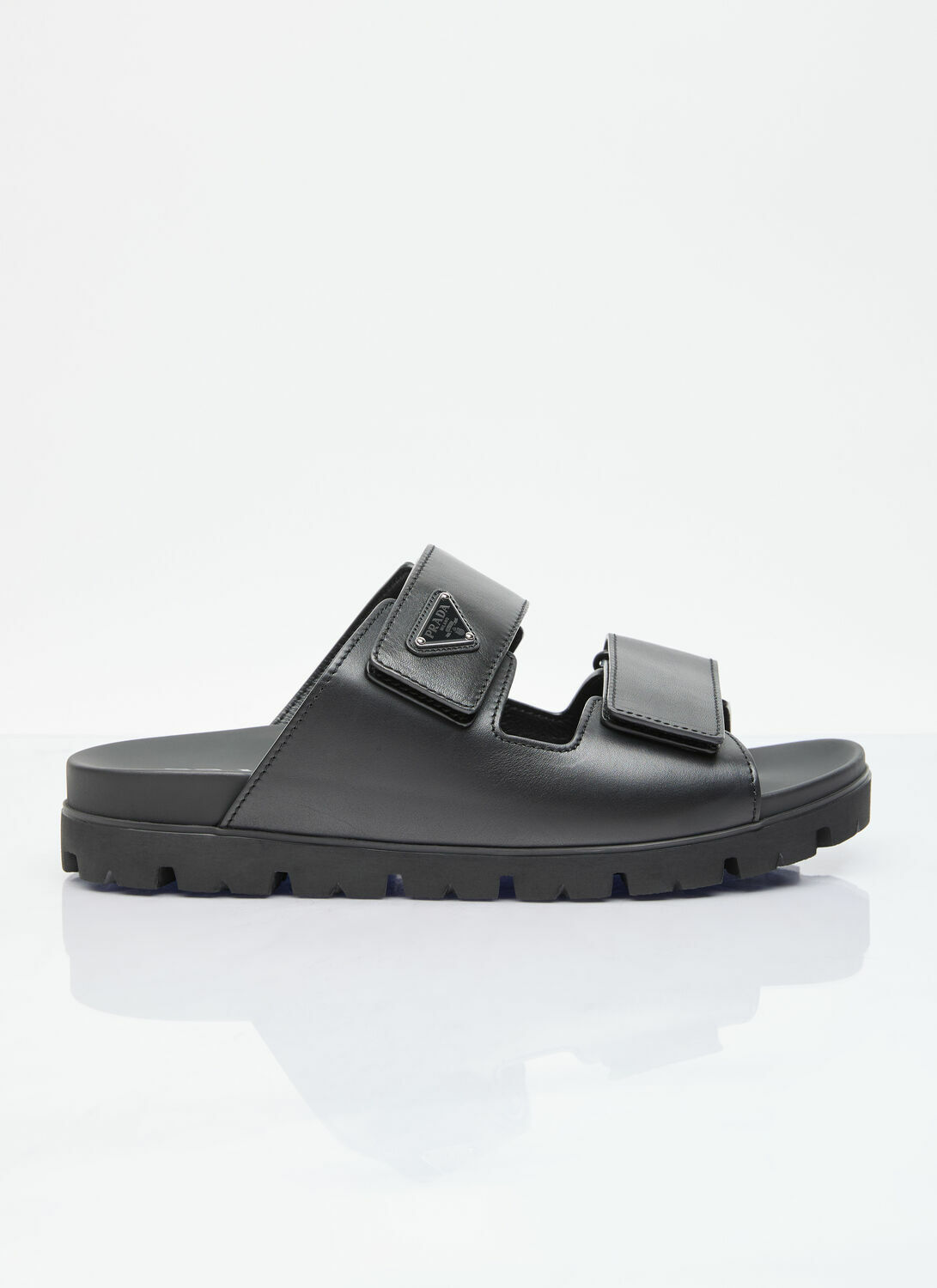 Prada Logo Plaque Leather Slides